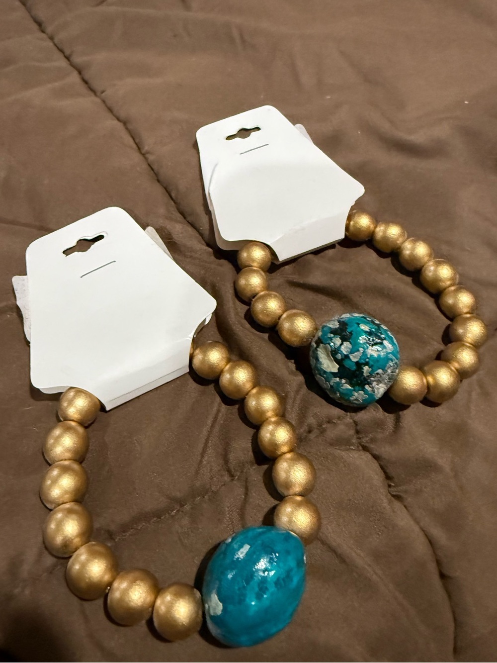 Gold Beaded Bracelet with Turquoise Accent Bead